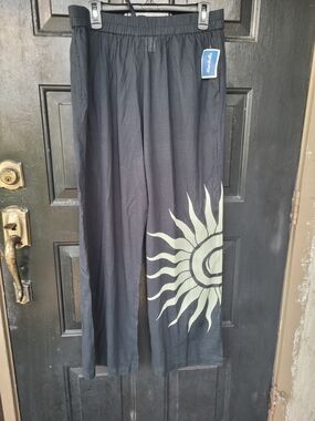 Sun Graphic Black Wide-Leg Women's Pants